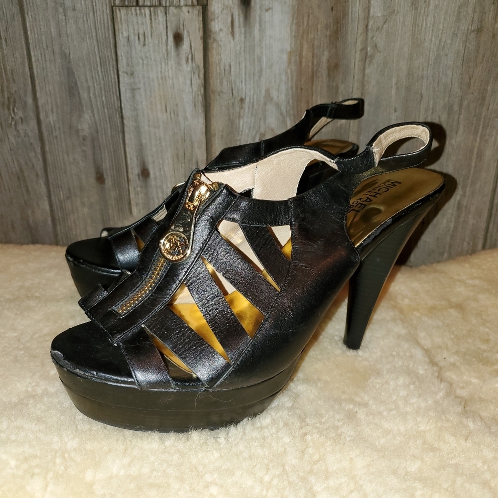 Michael Kors black zipper heels sandals 9